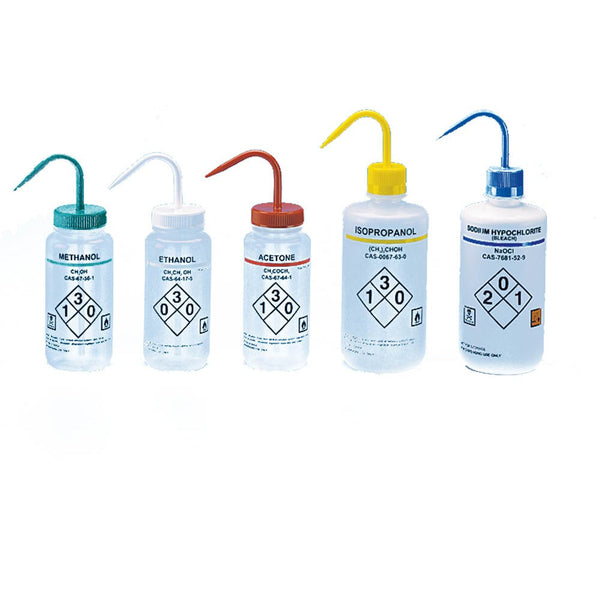 WM Wash Bottle LDPE Safety Labeled Vented 250ml (Assorted)